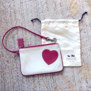Coach heart wristlet in white and red leather